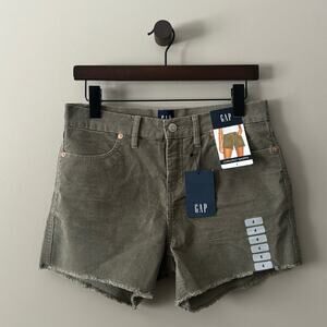 GAP OLIVE GREEN CORDUROY SHORTS FRAYED HEM SIZE 4